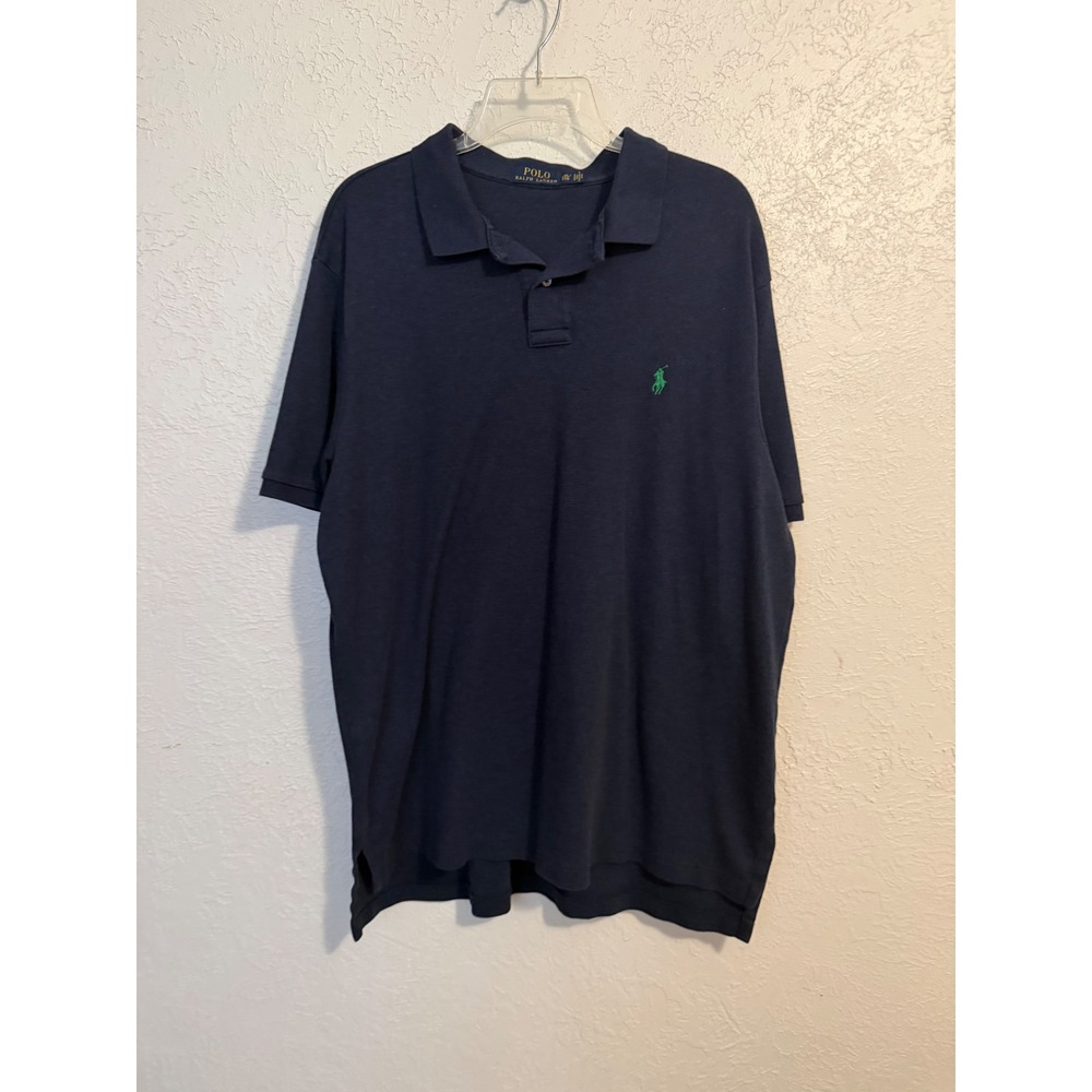 Polo Ralph Lauren Mens XXL Navy Blue Short Sleeve Cotton Polo Shirt Green Pony